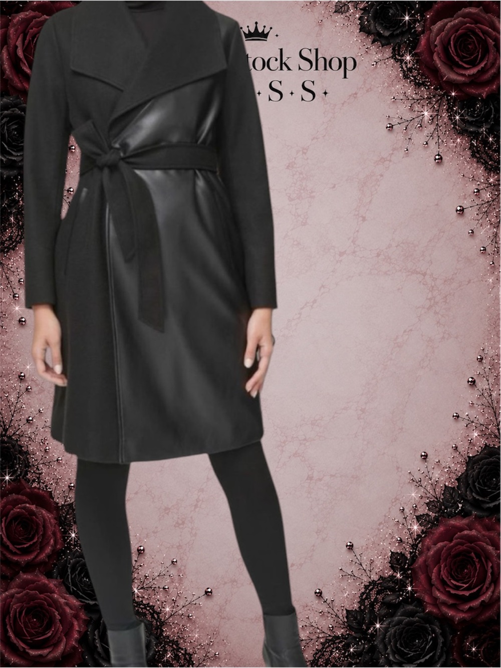 🔴New NWT Kenneth Cole New York Mixed Media Faux Leather Belted Trench Coat